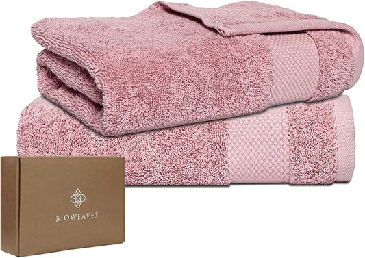 BIOWEAVES 100% Organic Cotton 700 GSM Luxury Bath Towels for Bathroom 30" x 58" GOTS Certified - Dusty Pink, Pack of 2