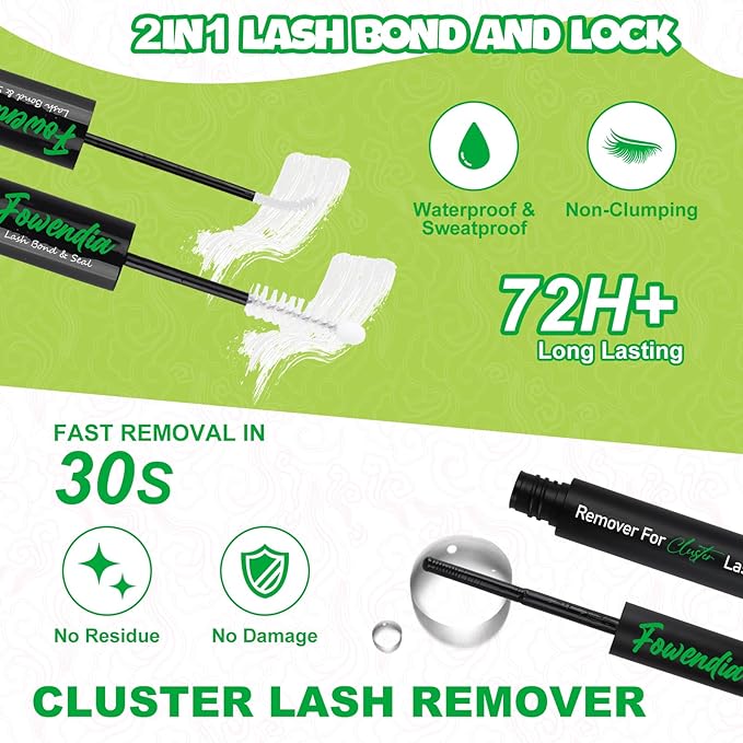 Fox Cat Eye Lash Clusters D Curl DIY Lash Extension Kit and Lash Clusters 8-18mm with Bond, Seal, and Remover - Invisible Band Lashes, Cat Eyelashes Glue-Free Lower Lashes, Fairy Fox-Kit