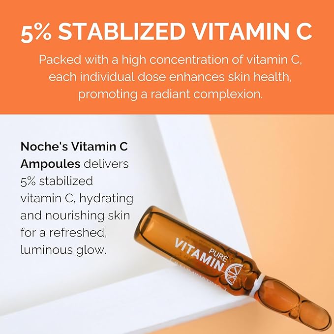 Noche Y Dia Vitamin C Ampoule Oil - Anti Aging Face Moisturizer Serum with Ascorbic Acid - Hydrate and Firm Skin - Boost Collagen - 12 x 2mL (.07 fl oz)