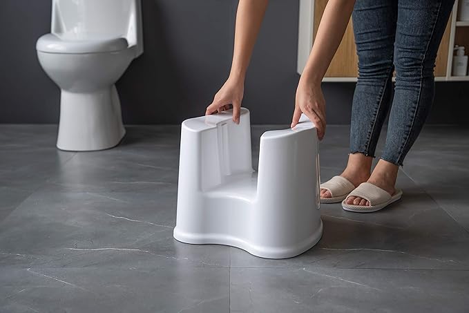 Skywin Shower Stool for Shaving Legs or Pedicure Foot Rest, Small White Plastic Stool for Shower Room Corner, Heavy Duty and Nonslip