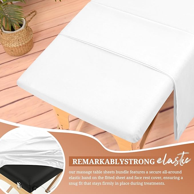 18Pcs 6 Sets Massage Table Sheets Set 3 Piece Set Includes Massage Bed Sheets, Massage Bed Cover Massage Face Rest Cover, Spa Bed Cover Massage Sheets Sets for Beauty Salon and Home Spa (White)