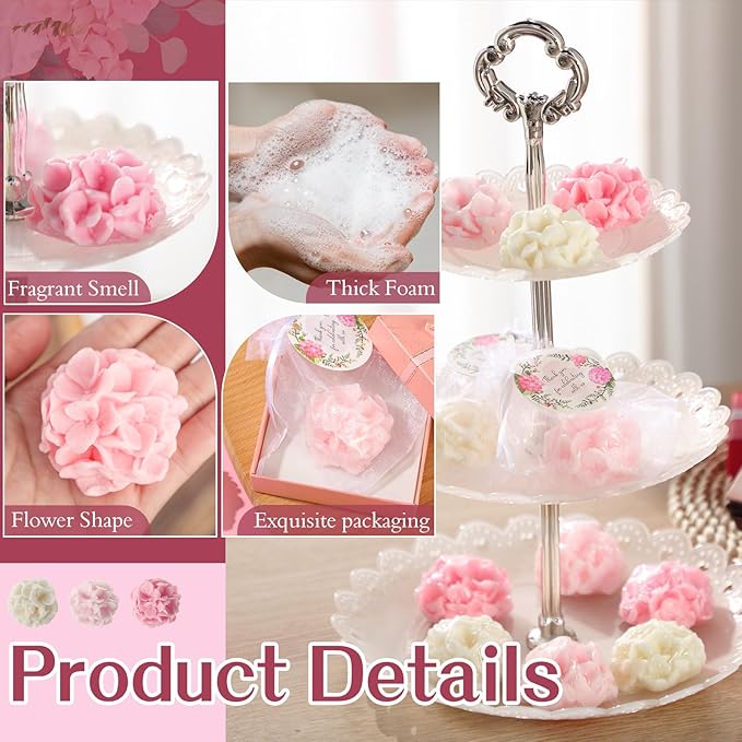 Demissle 24 Set Flower Mini Soaps for Guests Flower Soap Wedding Handmade Gift Favors Fancy Decorative with Thank You Tags for Wedding Bridal Guest Gift Party Favor(Hydrangea)