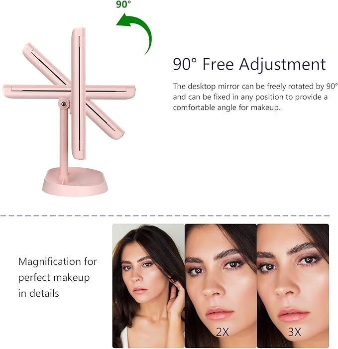 deweisn Trifold Lighted Vanity Makeup Mirror with 21 LED Lights,1x/2x/3x Magnification and Touch Screen Dimming,Two Power Supplies Makeup Mirror, Gift for Women