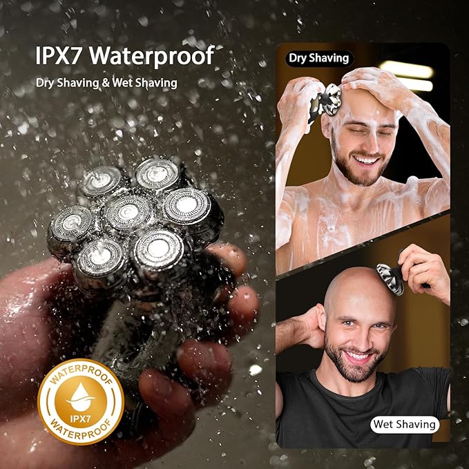 Head Shavers for Bald Men, Wyklaus Detachable Head Shavers 5-in-1 Electric Razor IPX7 Waterproof Dry Wet Shaving for Men Women,7D Rotary Shaver Grooming Kit with LED Display, USB Rechargeable