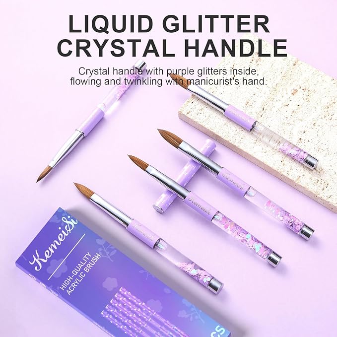 5PCS Acrylic Nail Brush Set, Sizes 06/08/10/14/16 Kolinsky Art Brushes for Application, Sturdy Handle Oval Shaped Powder Design Tools for Professional Manicure DIY