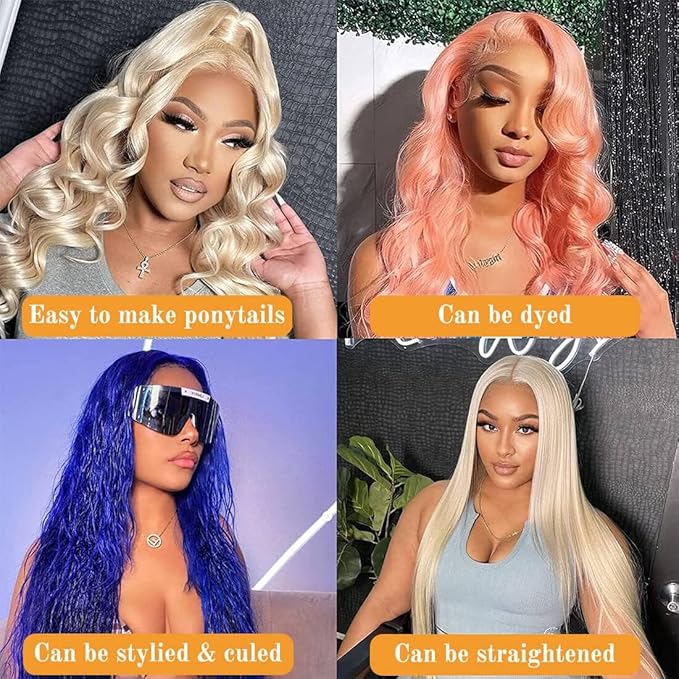 32Inch 613 Lace Front Wig Human Hair 13x4 Body Wave 613 HD Lace Frontal Wig Human Hair Pre Plucked Blonde Lace Front Wigs Human Hair 12A 613 Human Hair Wig Transparent Lace 200 Density