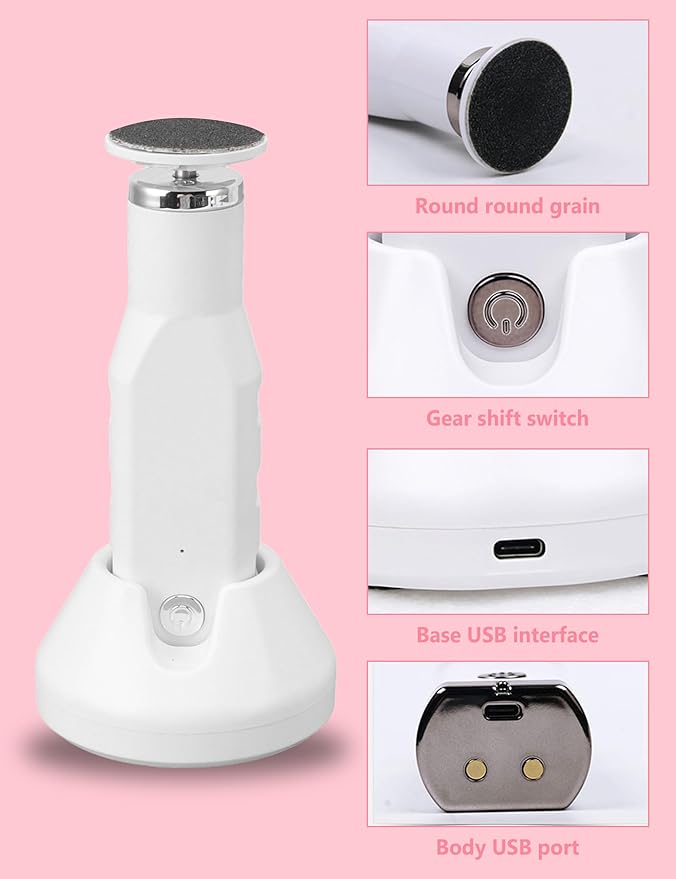 Electric Foot Callus Remover, Dioche 650 RPM Electric Foot File, Adjustable Speed, USB Charging, Removable and Washable, with 60pcs Replacement Sandpaper Disk, for Dead Cracked Hard Skin Calluses