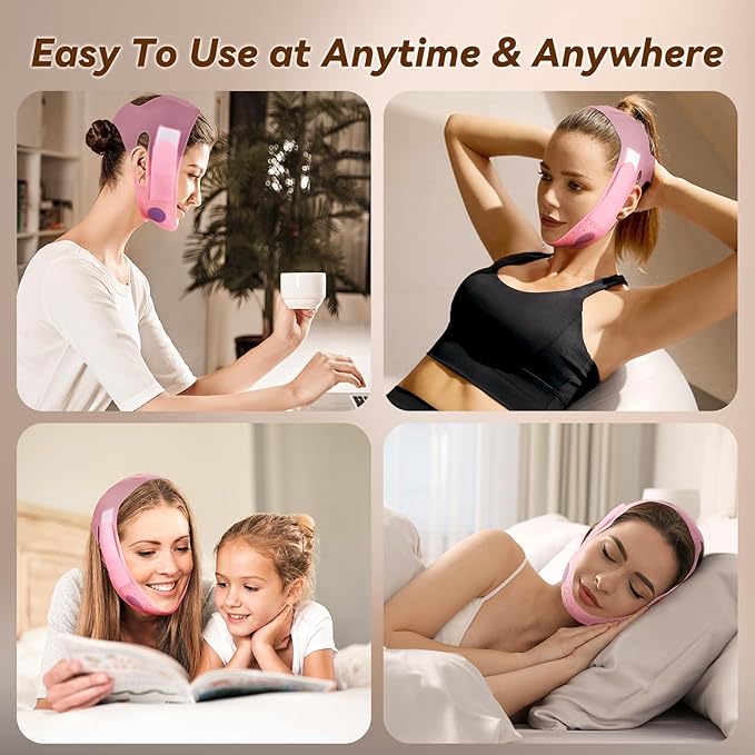 JUSRON V-Line Mask Chin Up Mask Face Strap, Soft Silicone Chin Strap V Shaped Face Mask, Jaw Exerciser 23-27 Inches (Candy Pink)