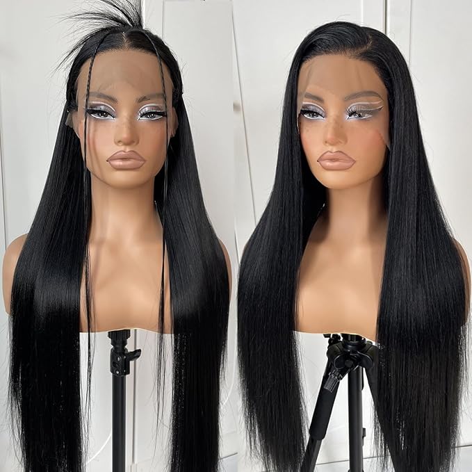 13x6 Long Straight Lace Front Wigs Natural Black Glueless Straight Hair Lace Front Wig Pre Plucked Yaki Synthetic HD Lace Front Wig 32inch