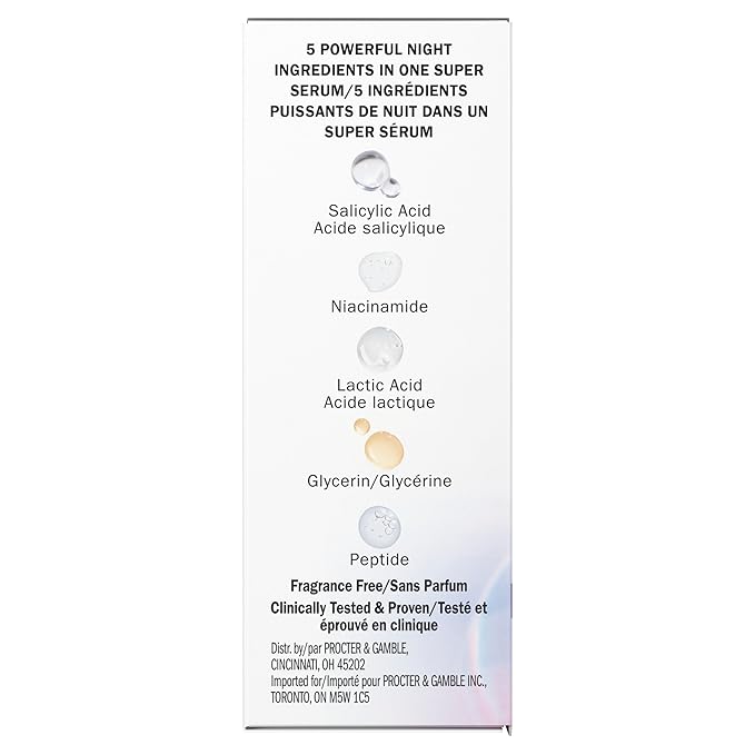 Olay Super Serum Night Repair for Face - Niacinamide, Peptide, Salicylic & Lactic Acid, Glycerin - Anti-Wrinkle, Dark Spot Reduction, Hydrating, Smooths Fine Lines, Skin Surface Renewal, 1.7 Oz