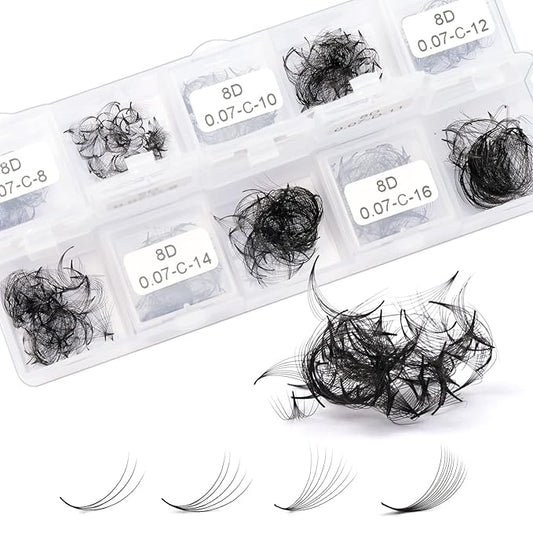 1000 Premade Fans Eyelash Extensions - 3D to 8D, 8-15mm Mixed Lengths, Thin Base, Pre-Made Lash Fans