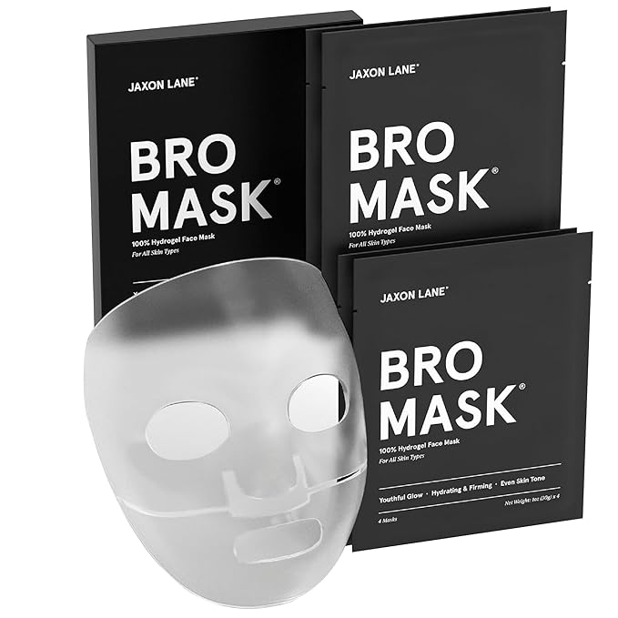 BRO MASK: Korean Face Mask for Men | 2 Pc. Hydrating Anti Aging Sheet Masks Contains Vitamin C, Vitamin E, Hyaluronic Acid, Hydrolyzed Collagen for Face Care & Acne Treatment (4 Pack)