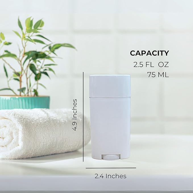 Cornucopia Brands 2.5oz Empty Deodorant Containers (8-Pack, 75ml); BPA-Free Plastic White Twist-Up Refillable Tubes for DIY Deodorant, Aromatherapy, Balm, Etc.