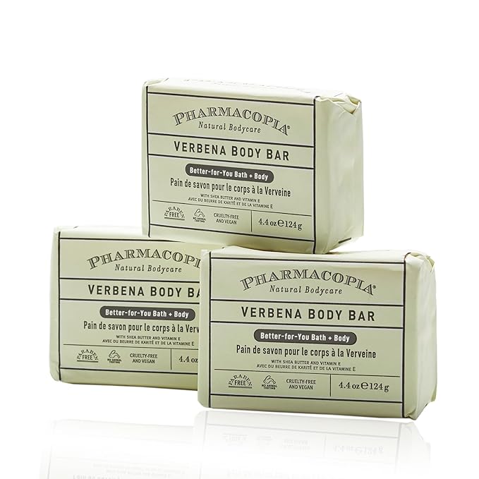Pharmacopia Verbena Body Bar - Aromatherapy, Cruelty-Free & Vegan, Natural & Organic Soap with Moisturizing Shea Butter - Verbena Bar Soap with Orange, and Lemon Essential Oils, 4.4 oz, Pack of 3