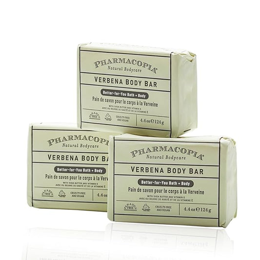 Pharmacopia Verbena Body Bar - Aromatherapy, Cruelty-Free & Vegan, Natural & Organic Soap with Moisturizing Shea Butter - Verbena Bar Soap with Orange, and Lemon Essential Oils, 4.4 oz, Pack of 3