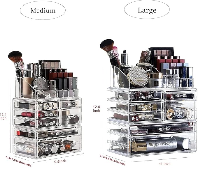 Cq acrylic 3 Pack Clear Makeup Organizer Countertop,Stackable 7 Drawers Skincare Organizer,Cute Skin Care Organizer for Vanity Hair Clip,Jewelry,Beauty Product Desk and Make Up Organizers for Vanity