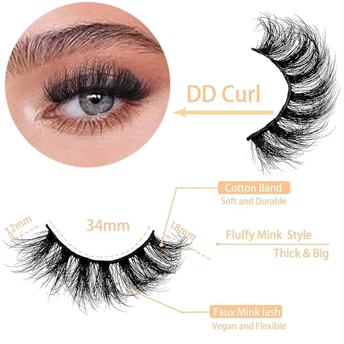 NINGLASH Lashes Strips Fluffy False Eyelashes 20mm Full Wispy Lashes 9D Volume Curly Lash Pack Fake Eyelash 12 Pairs Thick Faux Mink Lashes Multipack