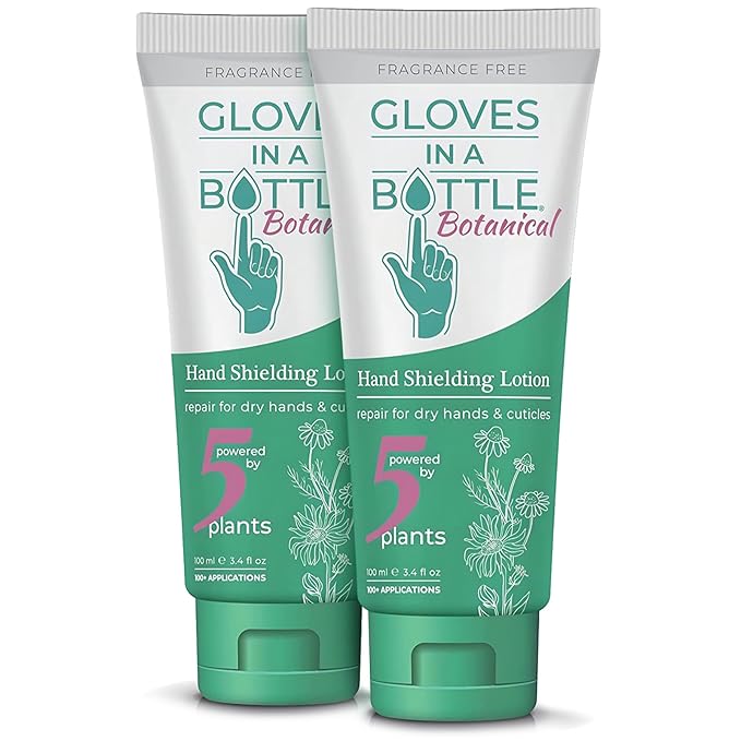 Gloves In A Bottle Shielding Lotion - Great for Dry Itchy Skin! Grease-less and Fragrance Free! Second Skin for Hands & Body (3.4 Fl Oz (Pack of 2), Botanical)