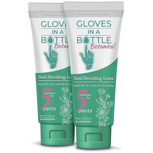Gloves In A Bottle Shielding Lotion - Great for Dry Itchy Skin! Grease-less and Fragrance Free! Second Skin for Hands & Body (3.4 Fl Oz (Pack of 2), Botanical)