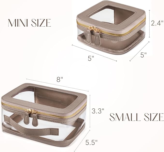 Clear Cosmetic Bag Set for Women Makeup Bag with Handle, TSA Travel Toiletry Bag Transparent Cosmetic Case Portable Make Up Organizer Bag for Essentials (Stone, Mini+S)