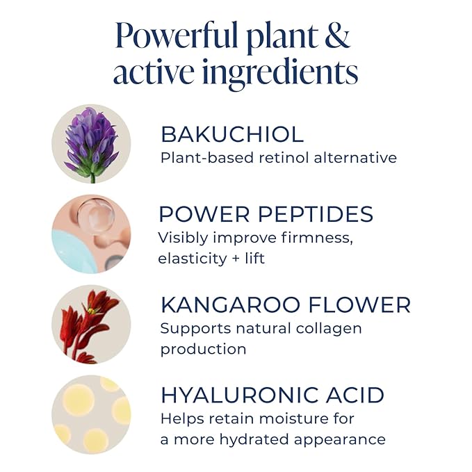 Kind Science Firming Face Serum for Women - Hyaluronic Acid Serum for Face Visibly Smooths Wrinkles - Bakuchiol Retinol Alternative with Peptides - Anti Aging Skin Care for Sensitive Skin, 1 fl oz