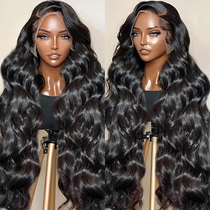 13x6 Lace Front Wigs Human Hair Body Wave - Pre Plucked, 22 Inch, Black