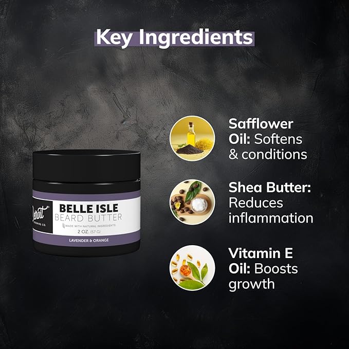 Detroit Grooming Co. Beard Butter for Men | Softens, Thickens & Hydrates with Safflower Oil & Shea Butter | Belle Isle Scent, 2oz