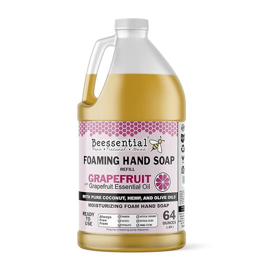 Beessential All Natural Bulk Foaming Hand Soap Refill, 64 oz Grapefruit | Made with Moisturizing Aloe & Honey - Made in the USA