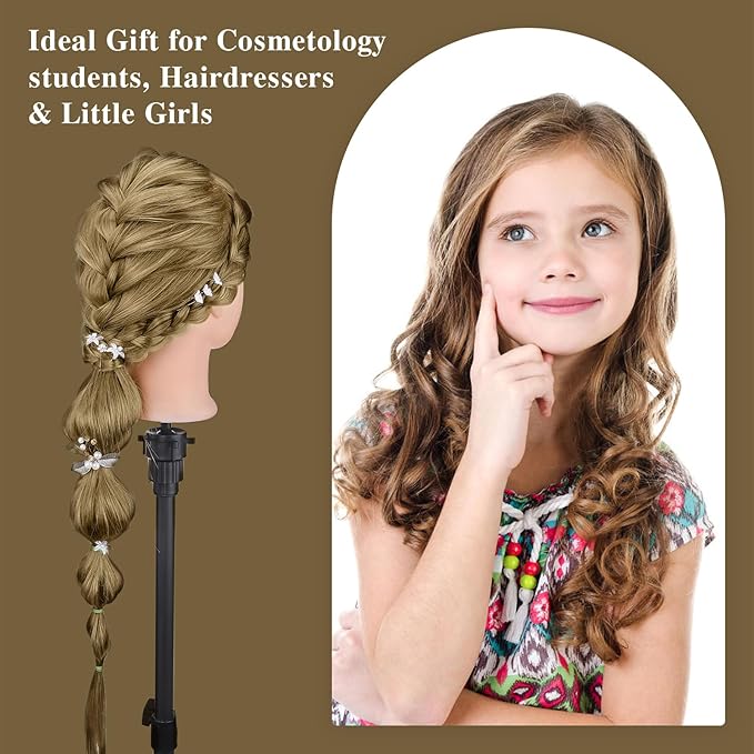 28 Inch Mannequin Head 60% Human Hair with Tripod Stand,Mannequin Cosmetology Manikin Practice Doll Head with stand,Braiding Hairdressing Head for Hair Styling with Table Clamp + DIY Hair Styling Set