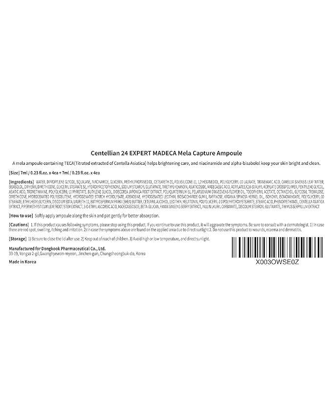 Centellian 24 Expert Ampoule (Season 1, 0.2fl oz x 8 pcs) - Korean Serum for Face. Soothing, Even Tone, Dry Sensitive Skin. Blemish Corrector by Dongkook. TECA, Centella Asiatica