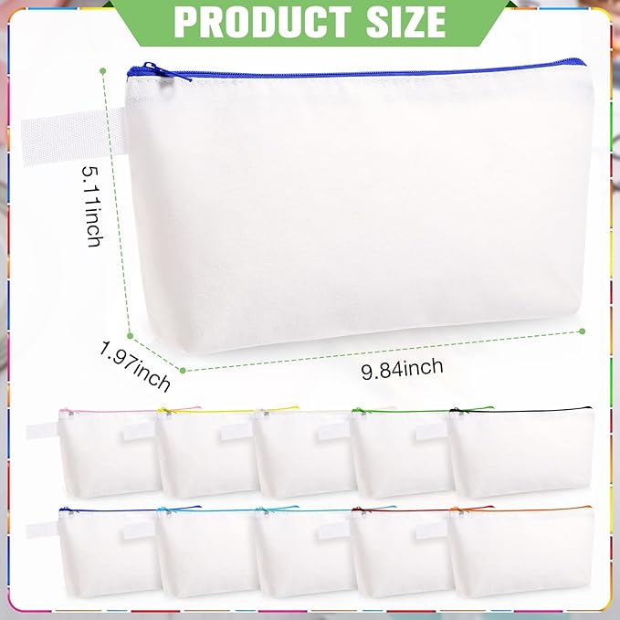 Saintrygo 30 Pieces Makeup Canvas Bags in Bulk, Travel Cosmetic Blank DIY Bags Craft Pouch Makeup Canvas Zipper Pouch for Women(9.84 x 5.11 x 1.96 Inches)