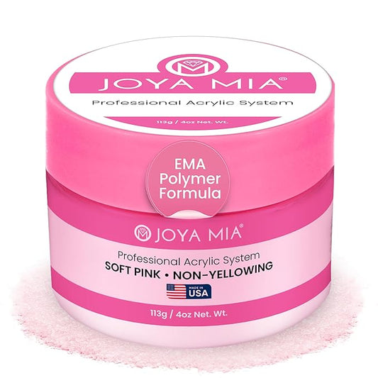 Joya Mia Acrylic Powder for Nails, MMA-Free, Super Adhesion Professional Powder for Flawless & Long-Lasting Nail Enhancements, Easy Application, Vibrant & Stunning Colors - Soft Pink, 4 oz