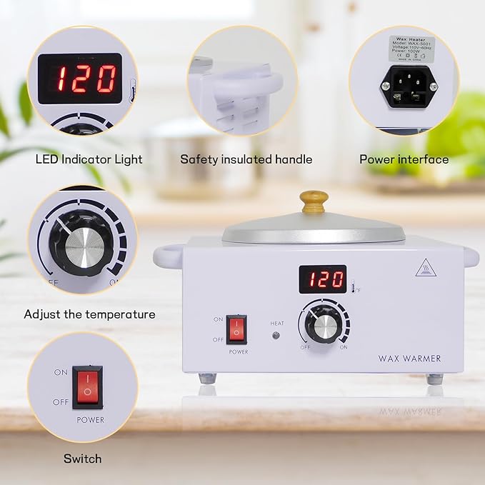 600ML Portable White Wax Warmer for Painless Hair Removal, Fast Temperature Adjustable Heater with Large Pot for Facial, Skin, and Body Spa Equipment