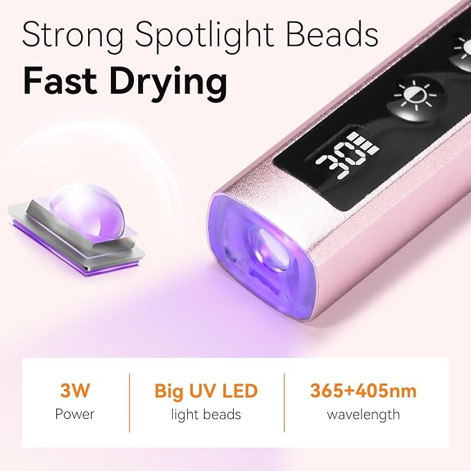 Makartt Handheld UV Nail Lamp with Painless Mode: Portable LED UV Light for Gel Nails Nail Dryer for Fast Curing Gel Polish Nail Glue Rechargeable USB Nail Light with LCD 3 Timer for Home Salon Use