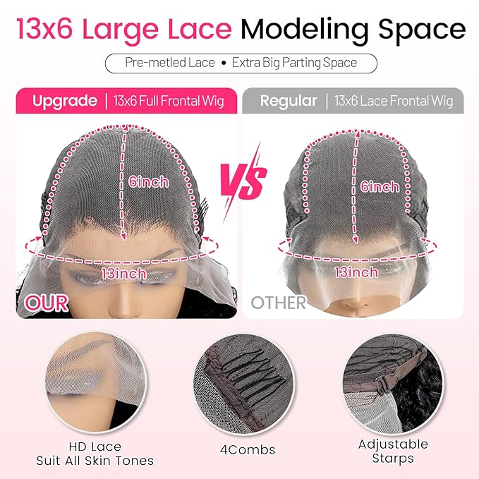 13x6 Deep Wave Lace Front Wigs Human Hair Pre Plucked with Baby Hair 180 Density Curly HD Transparent Lace Frontal Wigs Wet and Wavy Human Hair Wig for Women (180 Density, 22 Inch)