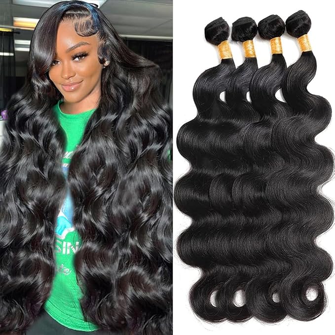 Cirvty 12A Human Hair Bundles Body Wave Bundles Human Hair Brazilian Human Hair 4 Bundles 22 24 26 28 inch 100% Unprocessed Virgin Hair Weave Deals Body Wave Human Hair Extensions Natural Black Color