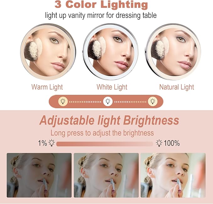 8“Wall Mounted Makeup Mirror With Lights, 10x Magnifying Mirror Wall Mount for Vanity, Bathroom and Shaving, Rechargeable Wall Mounted Makeup Mirror Swing Arm with Adjustable Brightness (Black-10X)