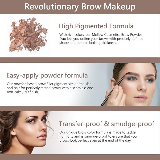 Mellow Cosmetics Brow Duo - Luminous Eyebrow Powder for Natural Looking, Voluminous Brows - Eyebrow Filler for Brows - Vegan Brow Definer - Mocha