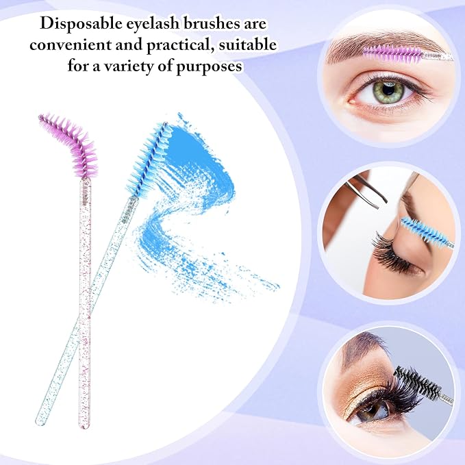 Skylety 1000 Pcs Disposable Mascara Wands Bulk Mascara Eyelash Brush Spoolies Makeup Applicator Eyelash Wands for Eye Lash Extension, Eyebrow Comb, 3.9 x 0.2 x 0.3 Inch (Colorful,Glitter)