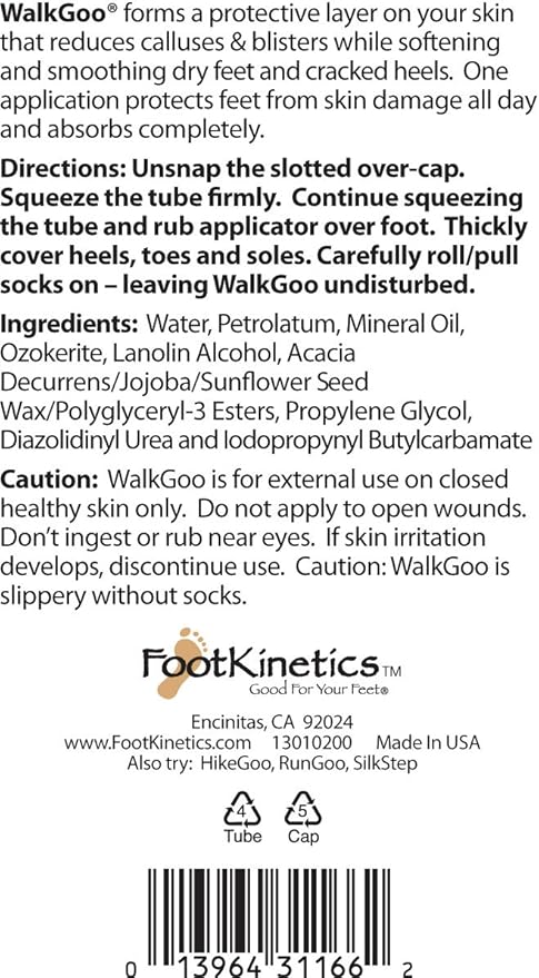 WalkGoo Blister Prevention and Moisturizing Foot Cream for Walking - 8 oz - Hydrates Dry Heels and Reduces Calluses - Long-Lasting Daily Foot Care