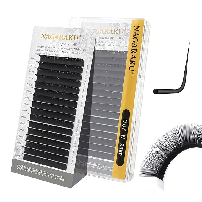 NAGARAKU Eyelash Extensions Individual Lashes Extensions Classic Lash Matte Black 16 Rows Soft Natural Matte Black Professional Beauty Salon Lashes Supplies - 0.07N 9mm