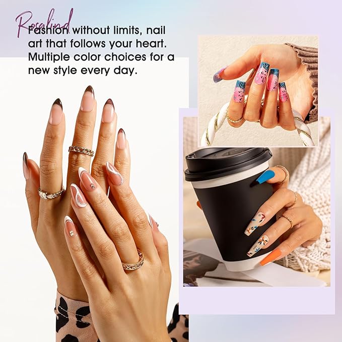 ROSALIND 24pcs Gel Polish Set with 4 Bottles of Base and Glossy Matte Glitter Top Coat Brown Purple Gel Nail Set Suitable for All Seasons