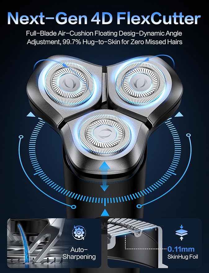 Electric Razor for Men,Men's Electric Shaver,3-Blade Rotary Shaving System,Waterproof Wet Dry Cordless Razor,Touch Switch,Type-C Fast Charging,Digital Display,Travel Lock,90+ Minutes Run Time