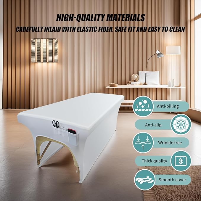 White Lash Bed Cover Wipeable PU Leather Massage Table Cover Waterproof and High Elasticity Spa Bed Cover ，Protective Cover for Eyelash Extension Bed/Salon Massage Bed（6FT，Top Pocket Design）