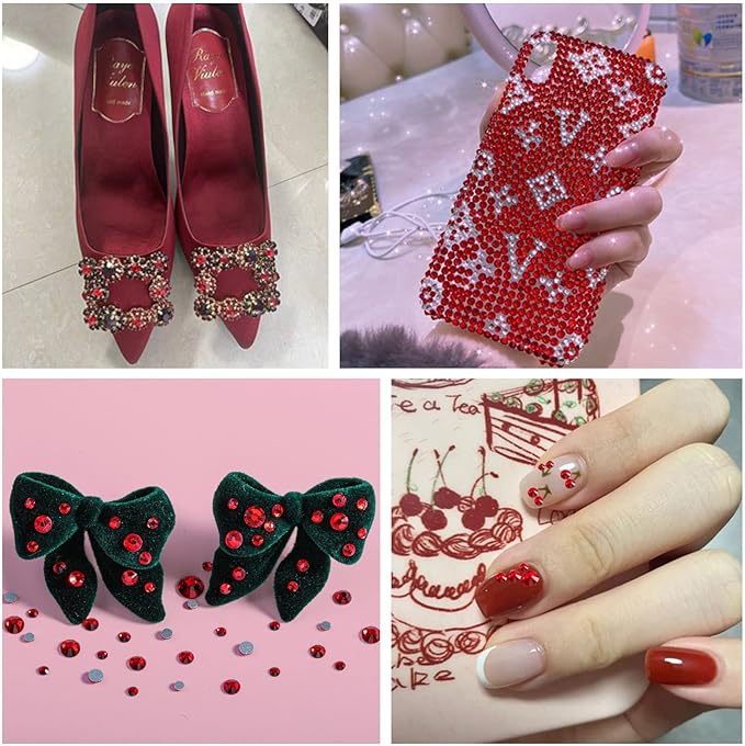 Beadsland Flatback Rhinestones Bulk, 2880pcs Red Rhinestones for Nails Crafts Clothes DIY Decoration, Siam, SS30, 6.3-6.5mm