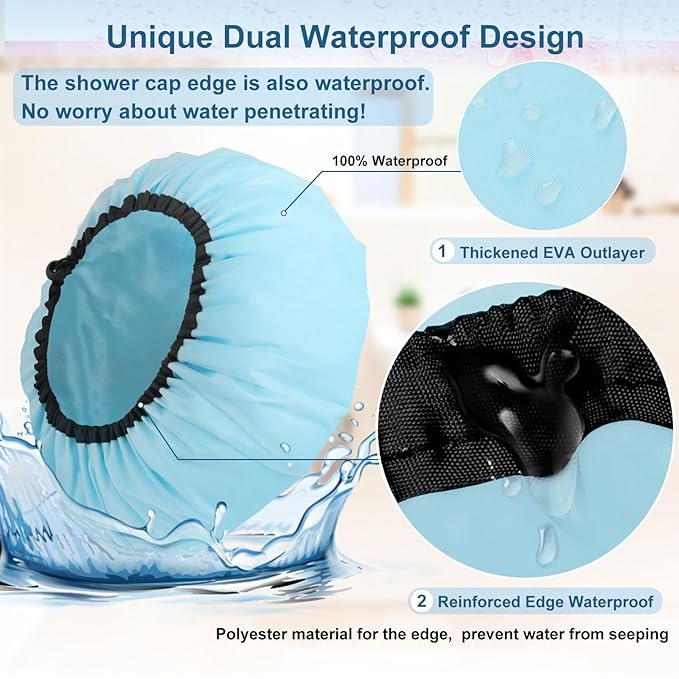 3 Pcs 16.5" Super Extra Large Shower Cap, Reusable Dual Waterproof for Women, Jumbo Satin Lined for Braids & Long Hair, XXL Adjustable Hair Cap for Locs Dreadlocks Music