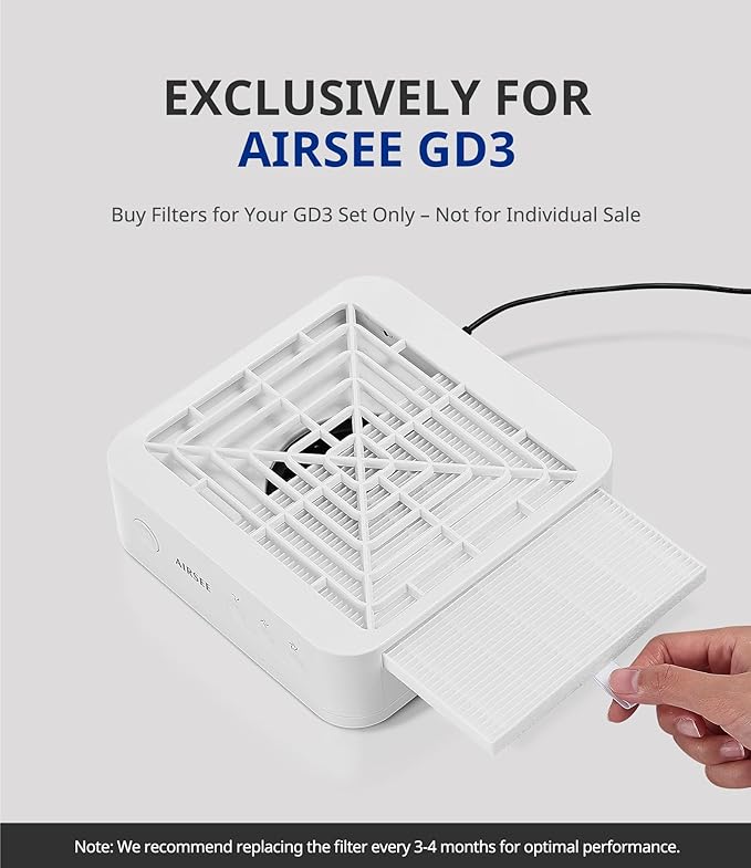 AIRSEE 2-Pack Reusable Filters for GD3 Nail Dust Collector Non-woven Fabric Nail Drill Acrylic Dust Catcher File Dust Clean Vacuum Manicure Machine Supply High-Efficiency Long-Lasting Pull-Out Design