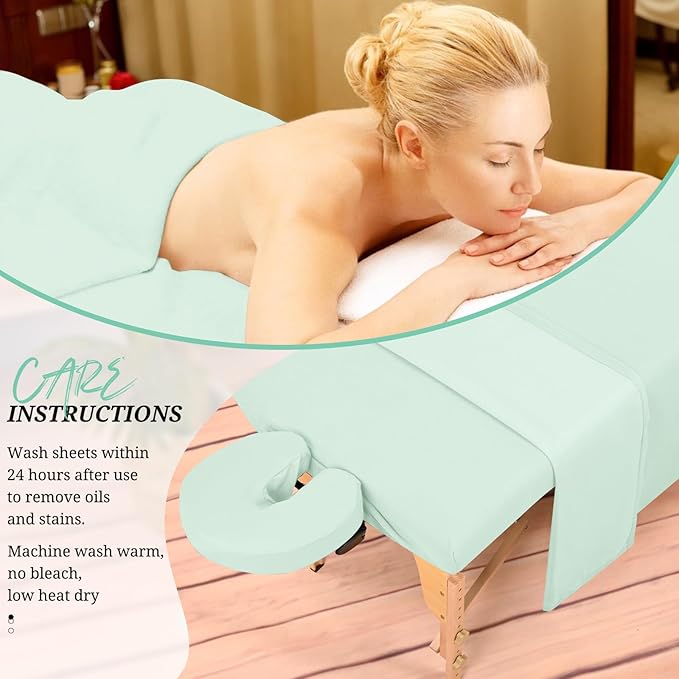 Set of 6 Massage Table Sheets Sets 3 Piece Set Includes Massage Table Cover, Massage Fitted Sheets and Massage Face Rest Cover, Massage Sheets Sets for Beauty Salon and Home Spa (Sage Green)