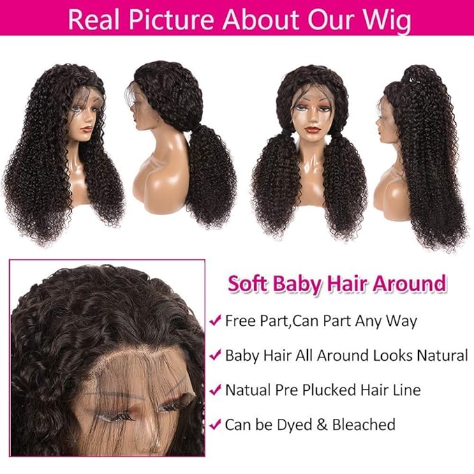 13x4 Curly HD Lace Front Wigs Human Hair Pre-plukced,180 Density HD Long Curly Human Hair Wigs for Black Women 10A Grade Glueless Unprocessed Virgin Deep Curly Hair Lace Frontal Wigs 28Inch