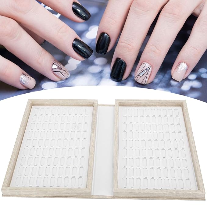 180 Colors Nail Color Card Book - Wood Nail Gel Polish Display Book False Nail Tip Display Board Reusable Nail Practice Design Board Nail Color Swatches Color Design Chart Card (02)